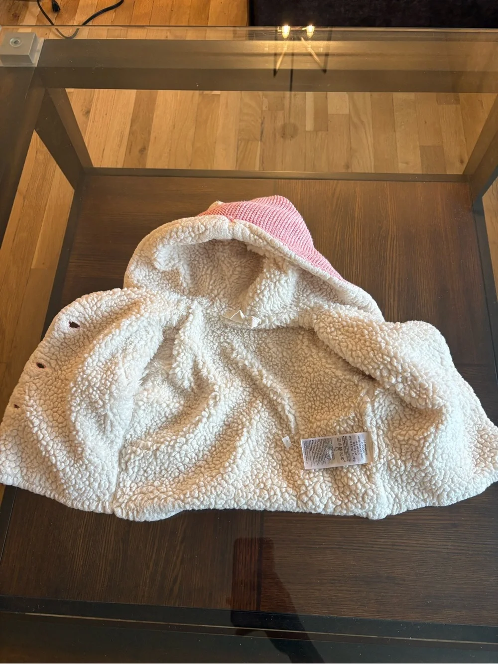 Baby Pink Hooded Knit Jacket with Sherpa Lining 0-3 months
